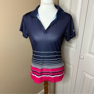 LPGA Golf Polo Navy Striped Button Down Shirt